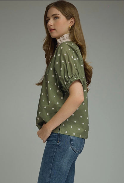 Polka Dot Puff Sleeve Top