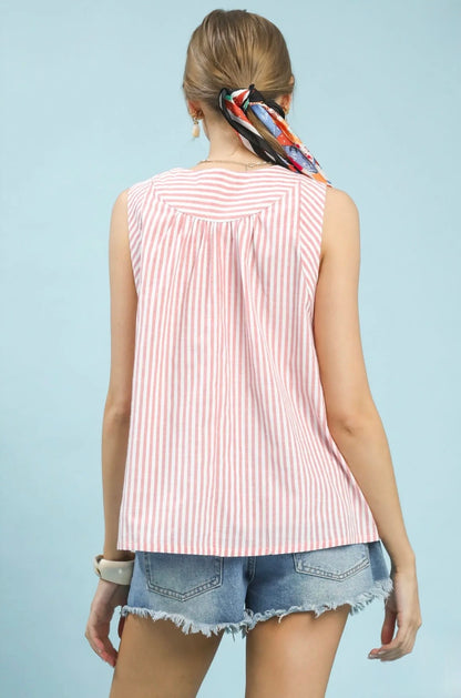 Mixed Stripe V-Neck Top