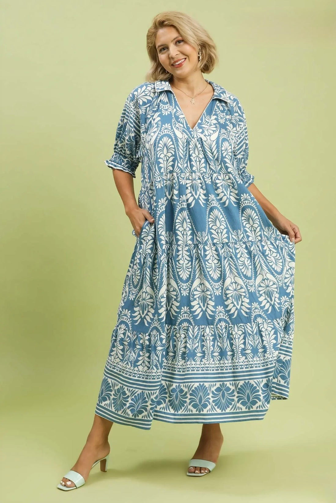 Border Print Midi Dress Curvy