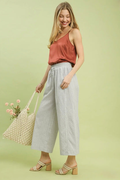 Linen Blend Striped Pants