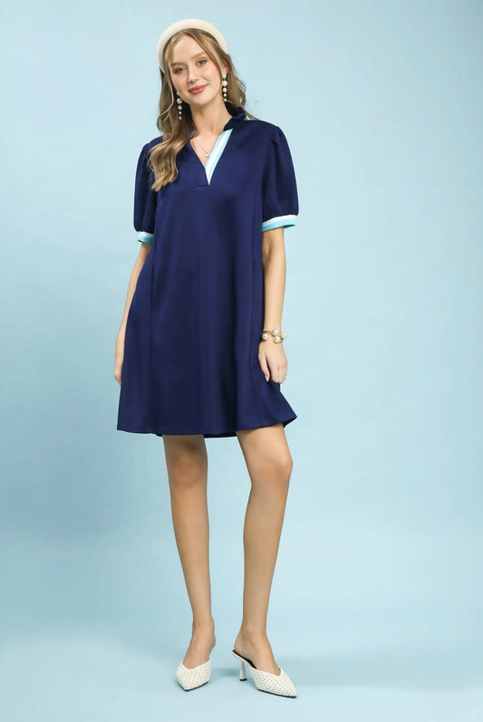 Contrast Trim Polo Knit Dress