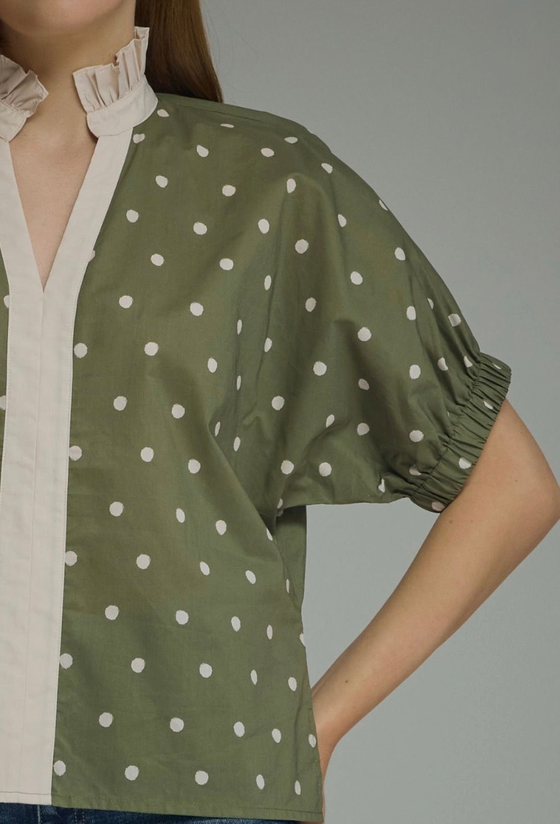 Polka Dot Puff Sleeve Top