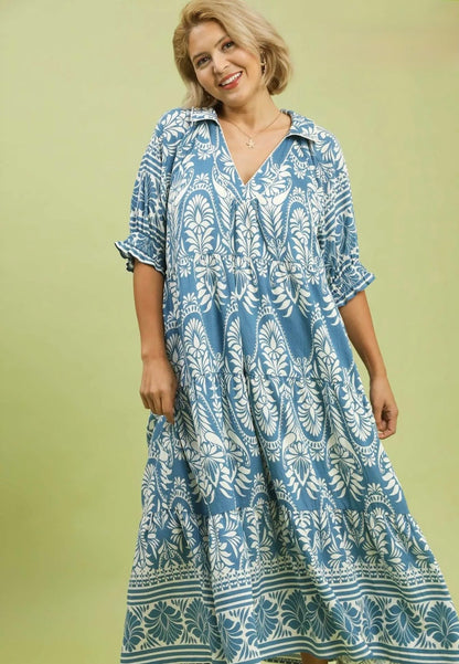 Border Print Midi Dress Curvy