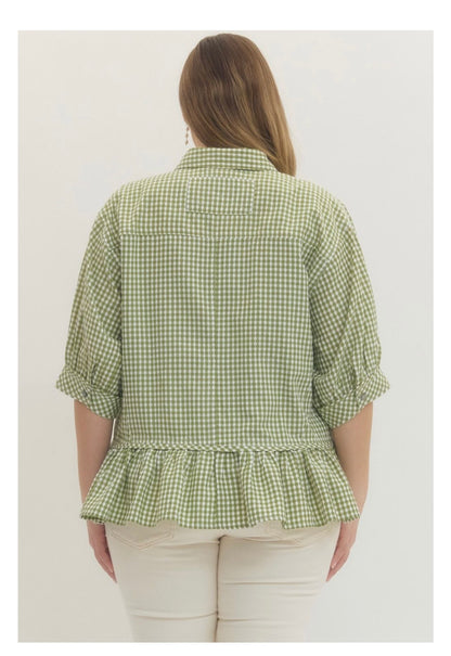 Gingham Check Button-Down Top Curvy