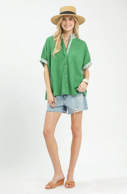 Textured Jacquard Button-Down Top