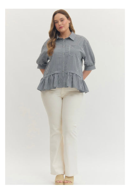 Gingham Check Button-Down Top Curvy