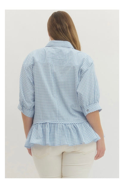 Gingham Check Button-Down Top Curvy