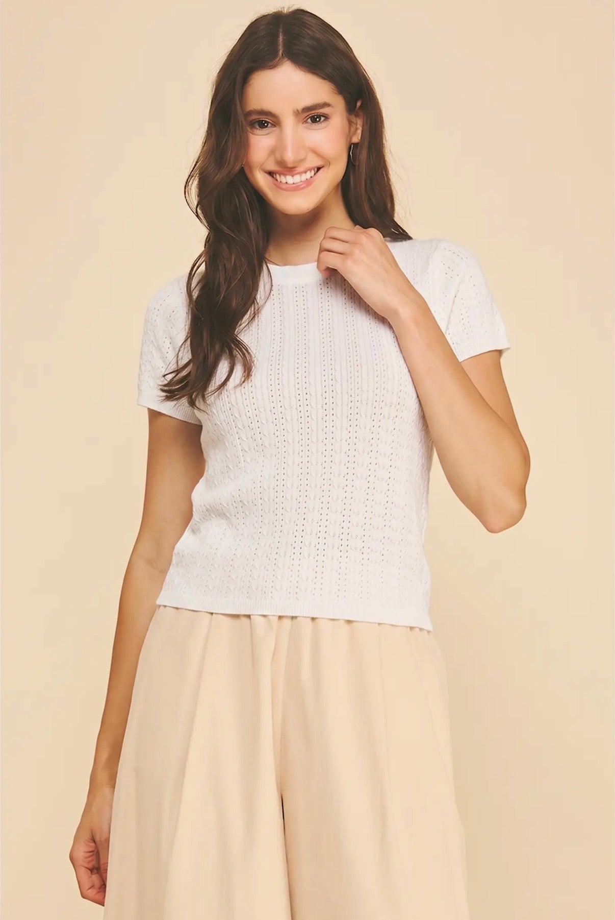 Pointelle Cable Knit Sweater