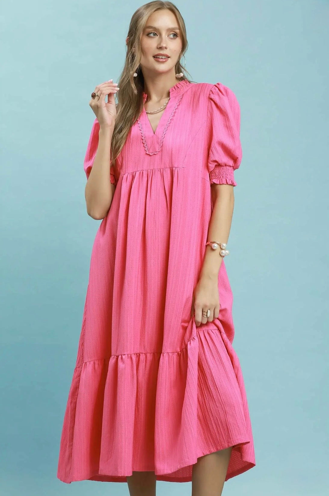 Puff Sleeve Midi Dress