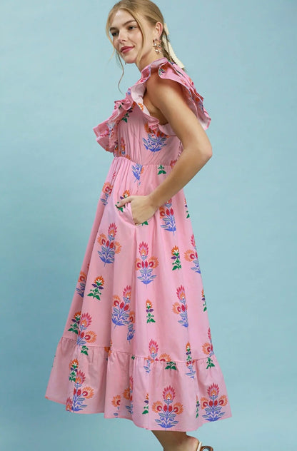 Floral Block Print Midi Dress
