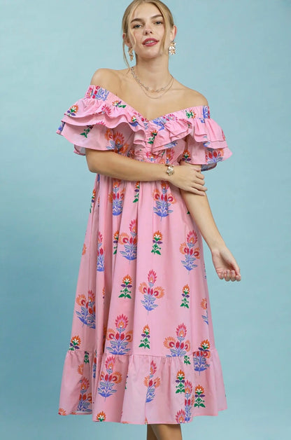 Floral Block Print Midi Dress