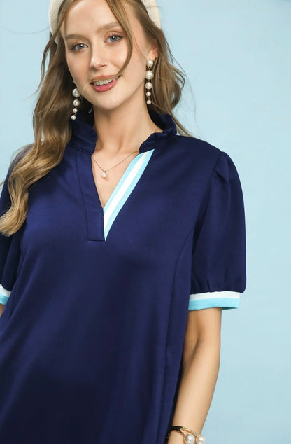 Contrast Trim Polo Knit Dress
