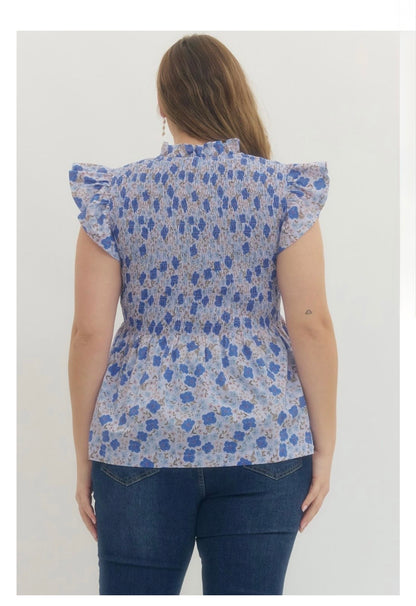 Floral Print Flutter Sleeve Top Curvy