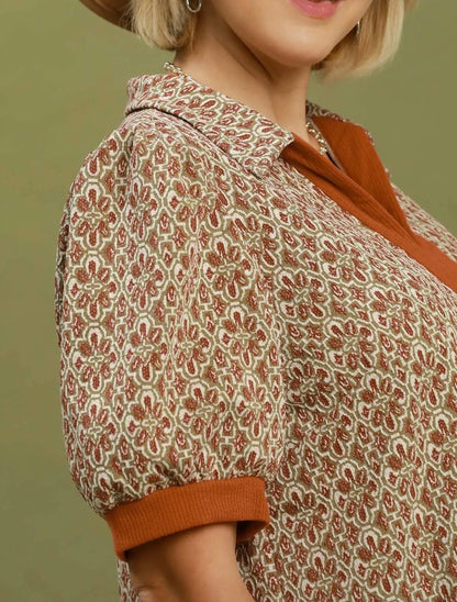 Collared Puff Sleeve Top Curvy
