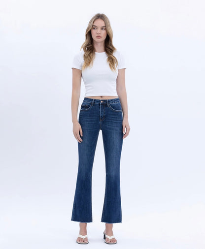 High Rise Raw Hem Kick Flare Jeans w/ Tummy Control