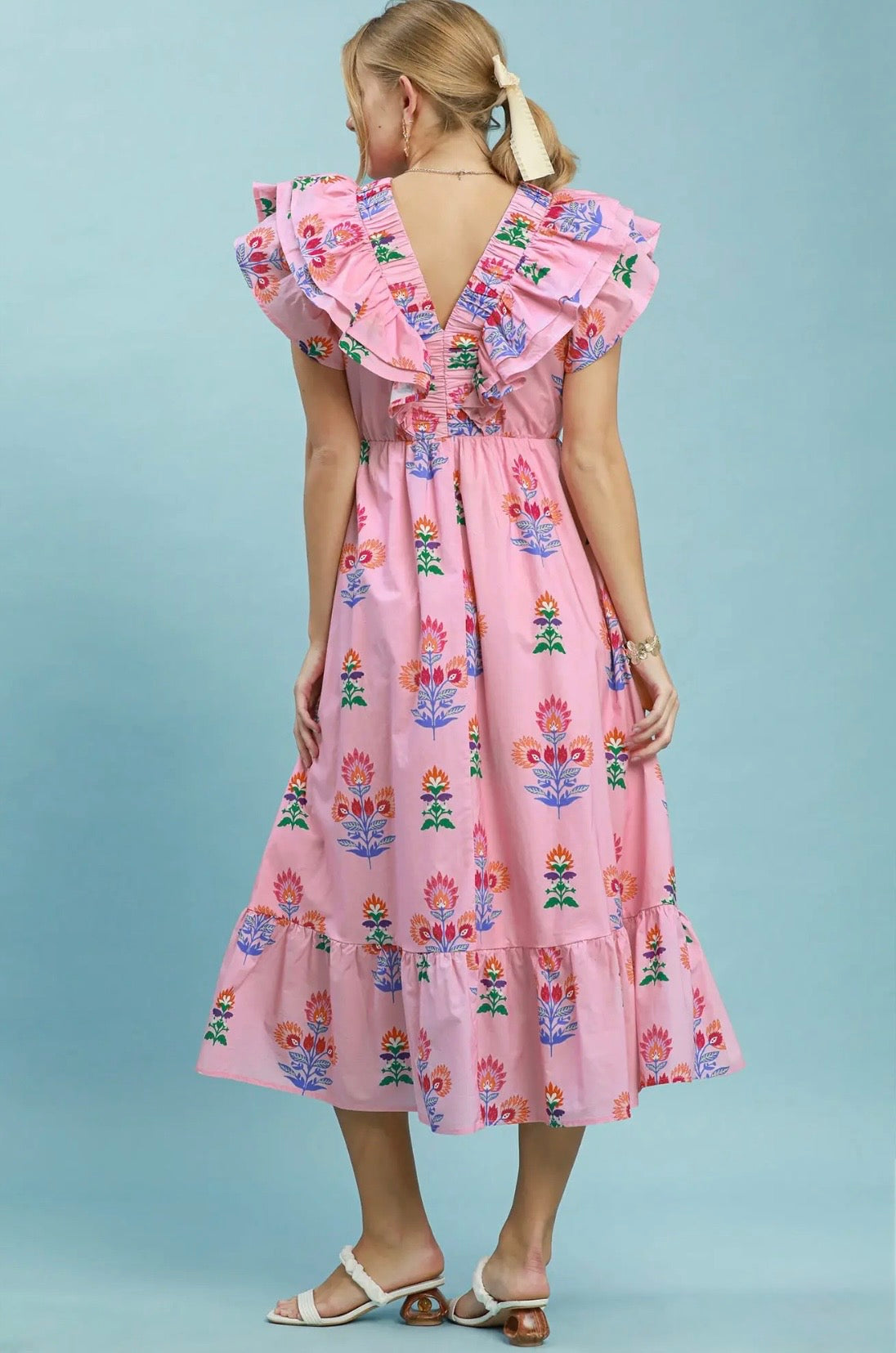 Floral Block Print Midi Dress