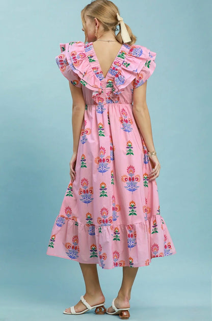 Floral Block Print Midi Dress