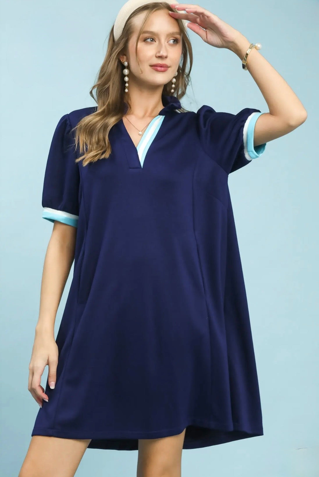 Contrast Trim Polo Knit Dress