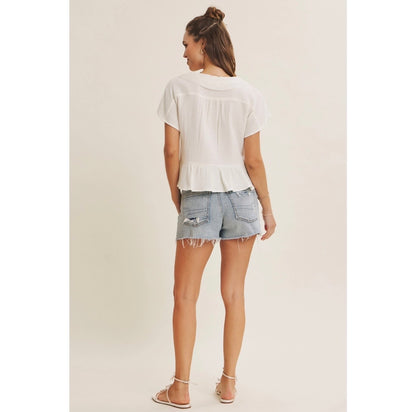 Cotton Gauze Lace Trim Babydoll Blouse