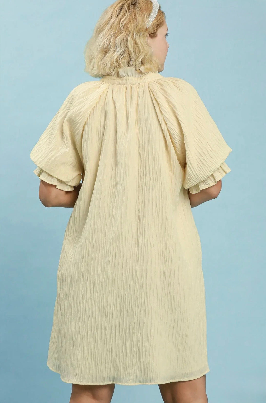 Linen Blend Ruffle Dress Curvy