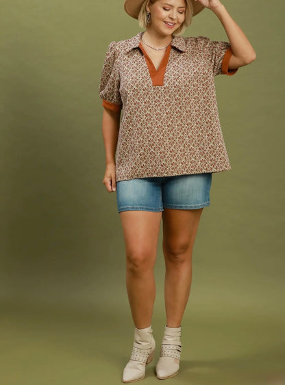 Collared Puff Sleeve Top Curvy
