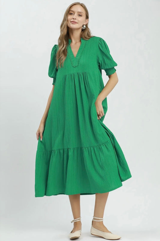 Puff Sleeve Midi Dress
