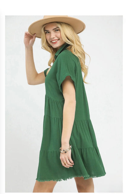 Linen Blend Tiered Babydoll Dress