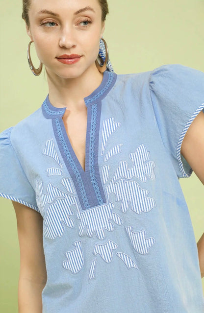 Abstract Split Neck Top