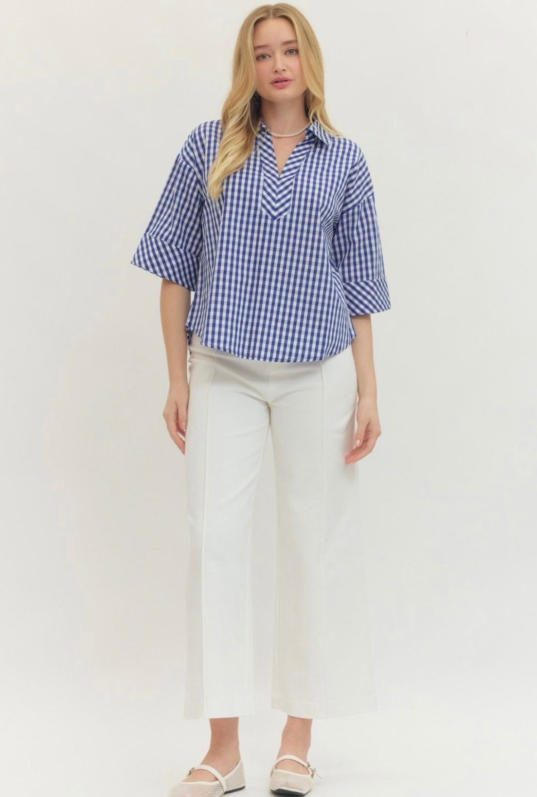 Gingham Print Collar Top Curvy