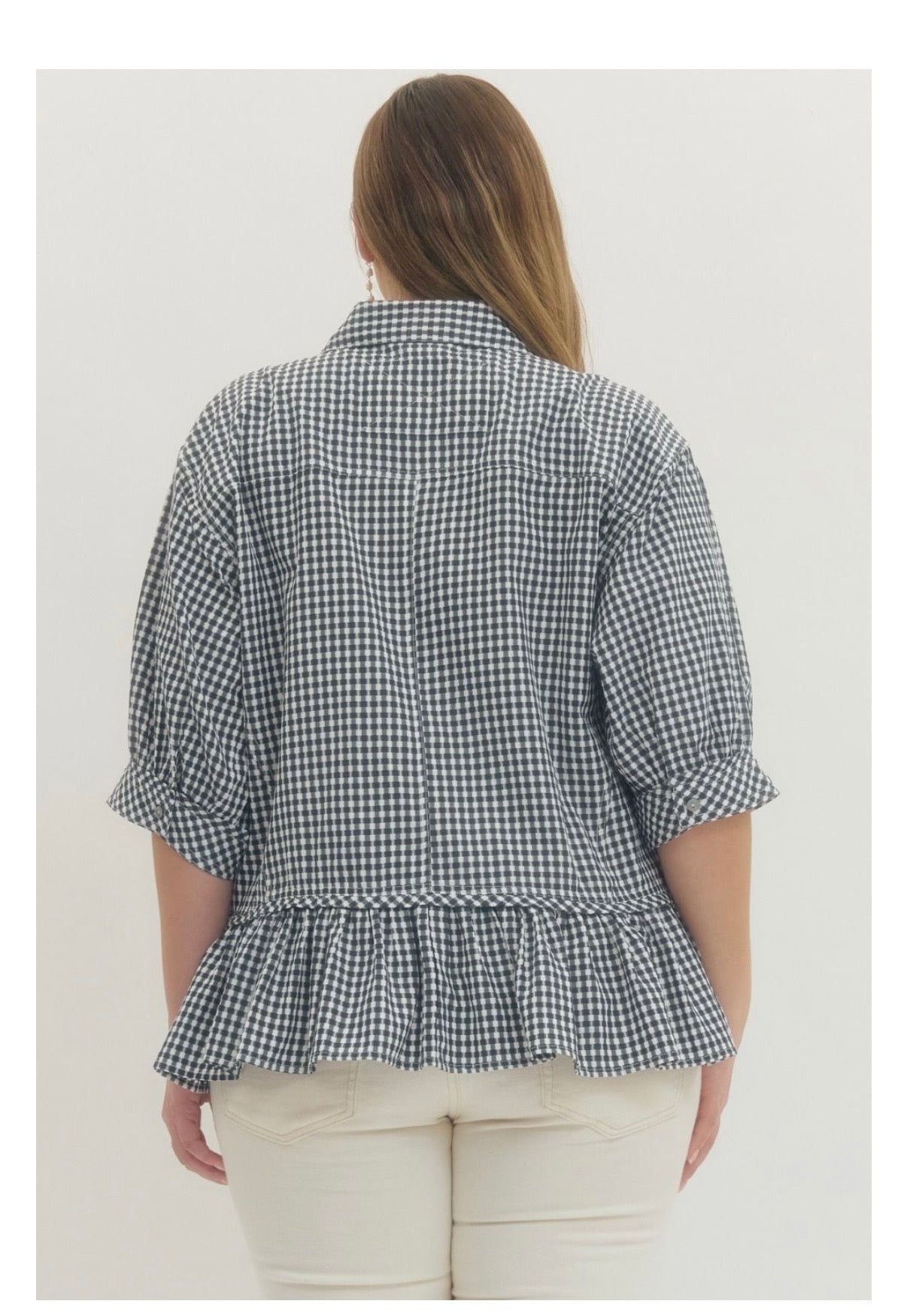 Gingham Check Button-Down Top Curvy