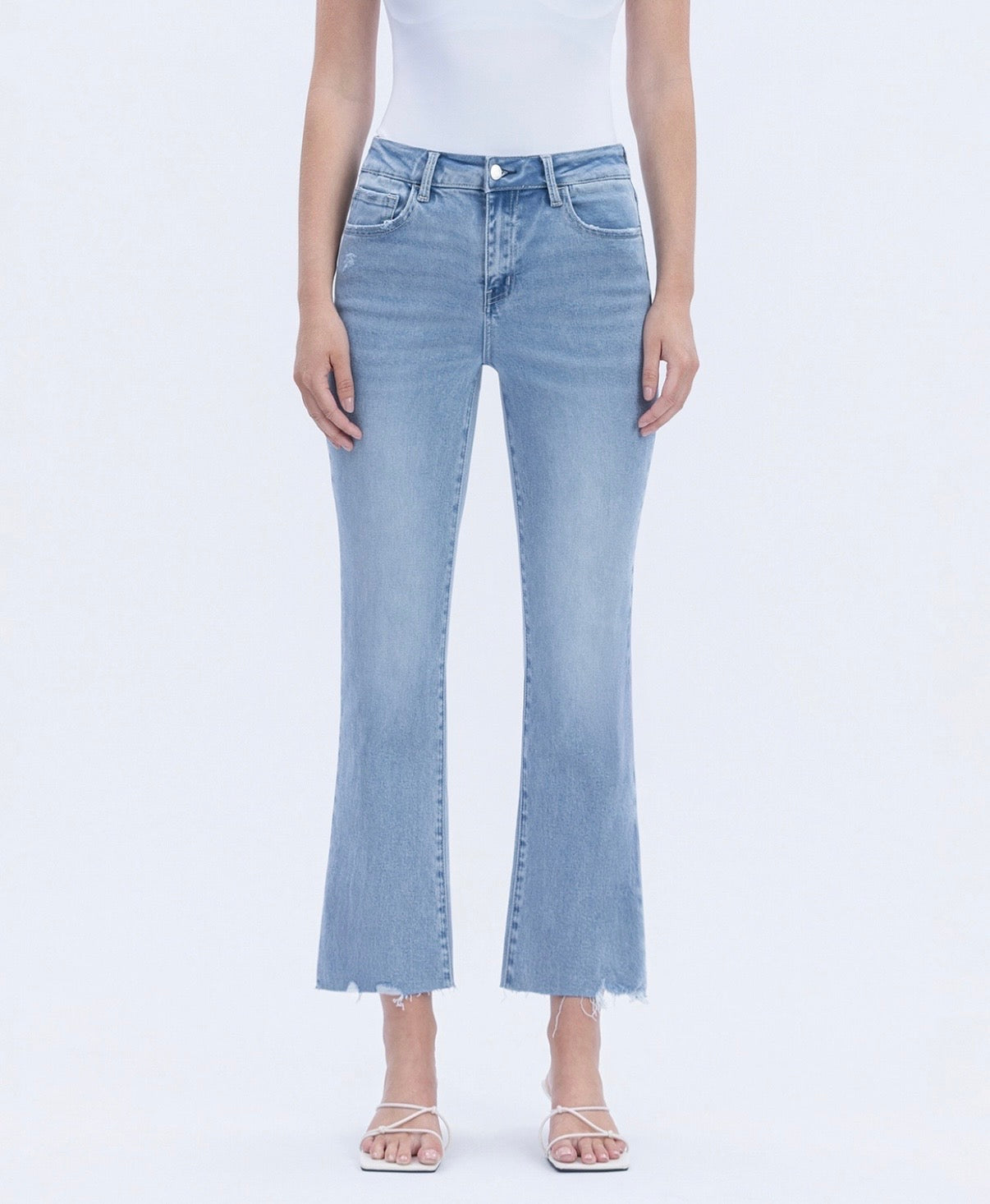 High Rise Raw Hem Kick Flare Jeans