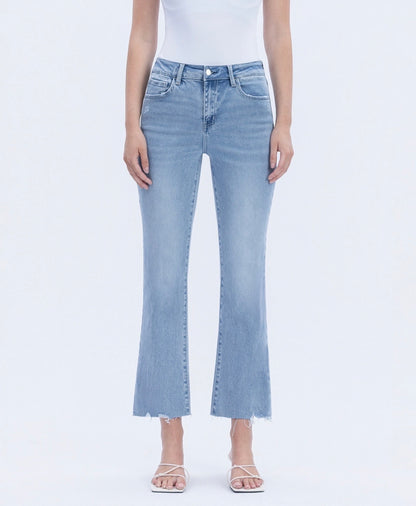 High Rise Raw Hem Kick Flare Jeans