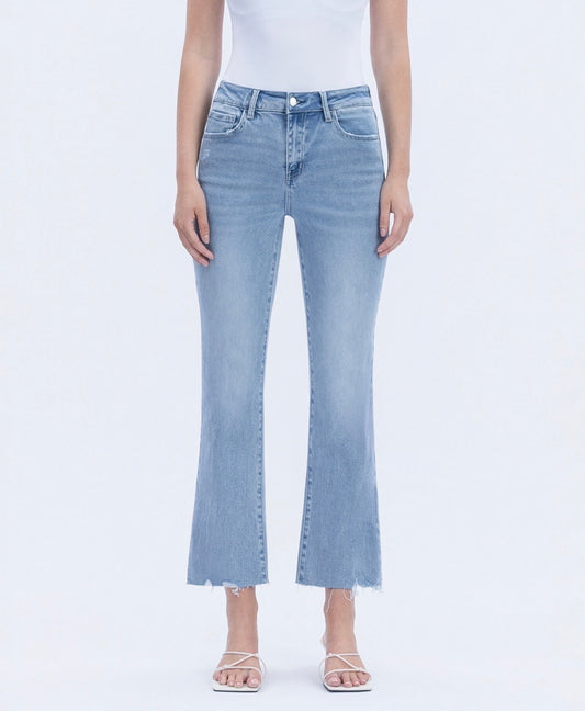 High Rise Raw Hem Kick Flare Jeans