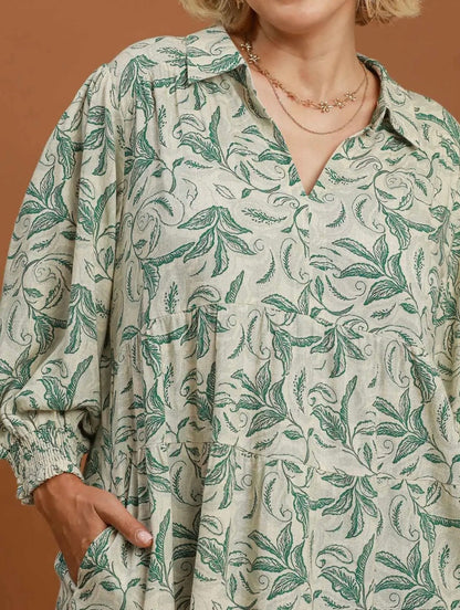 Linen Botanical Tiered Midi Curvy