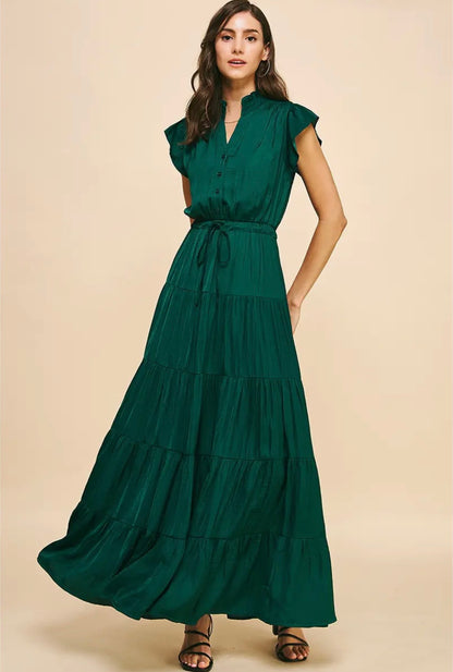 Satin Tiered Maxi Dress