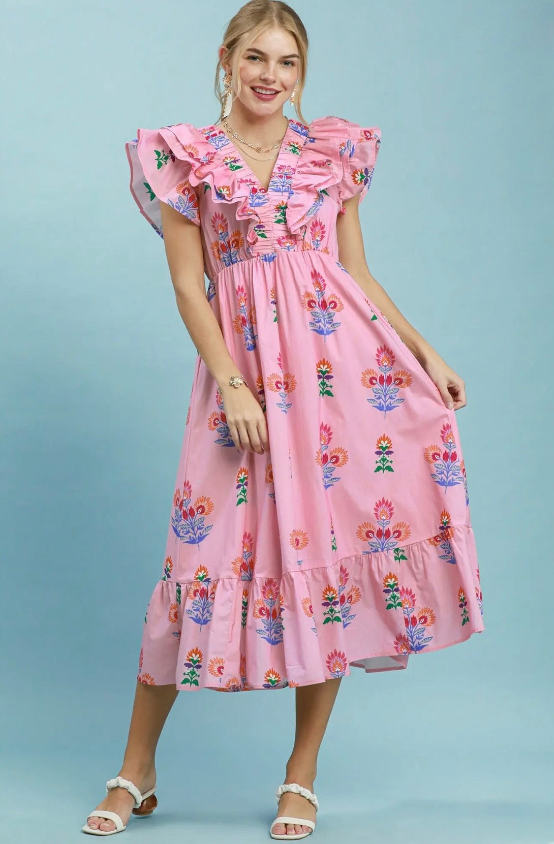 Floral Block Print Midi Dress