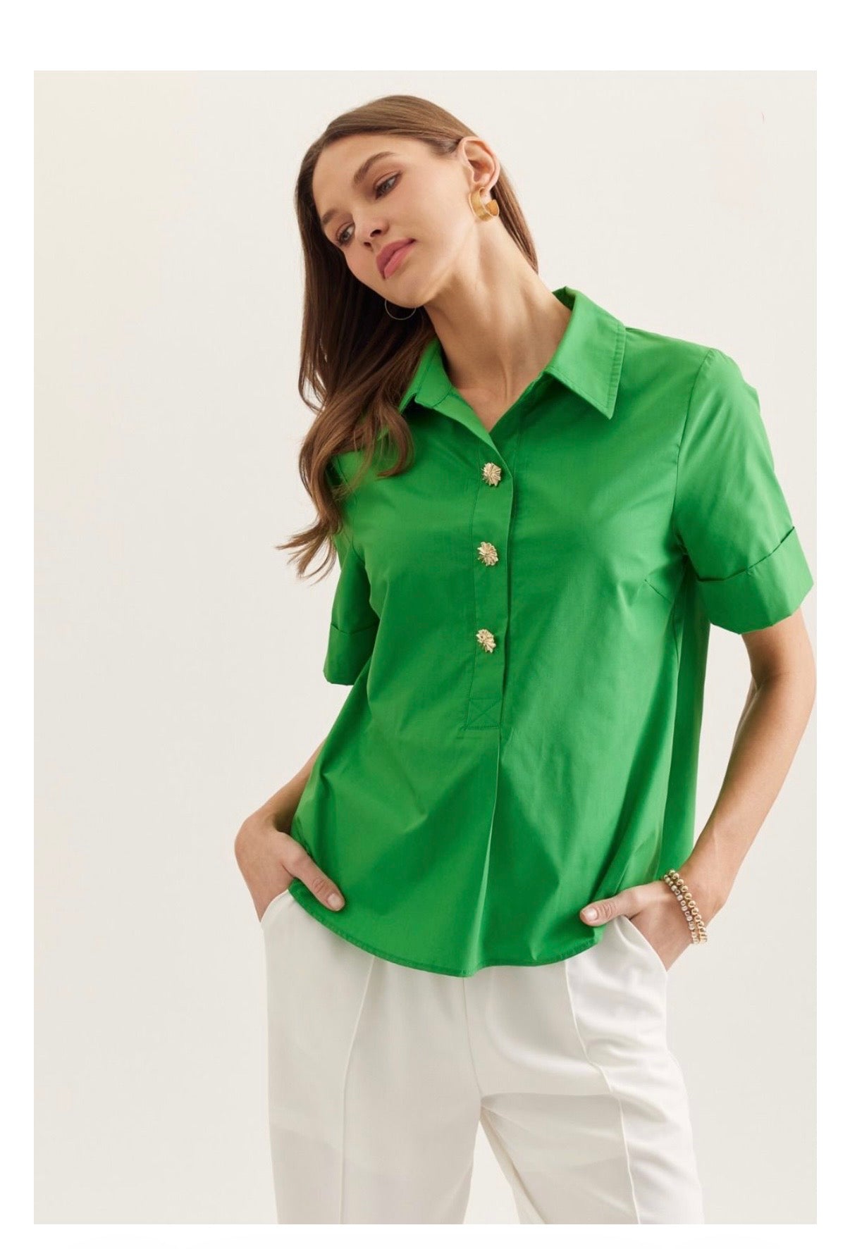 Solid Top Featuring Gold Buttons Curvy