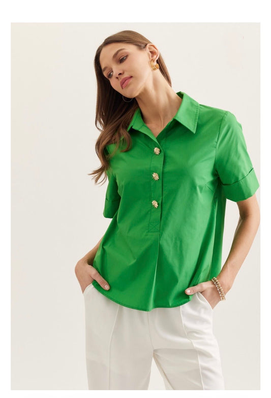Solid Top Featuring Gold Buttons Curvy