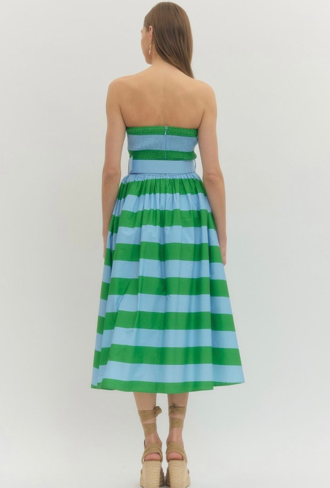 Striped Strapless Midi Dress