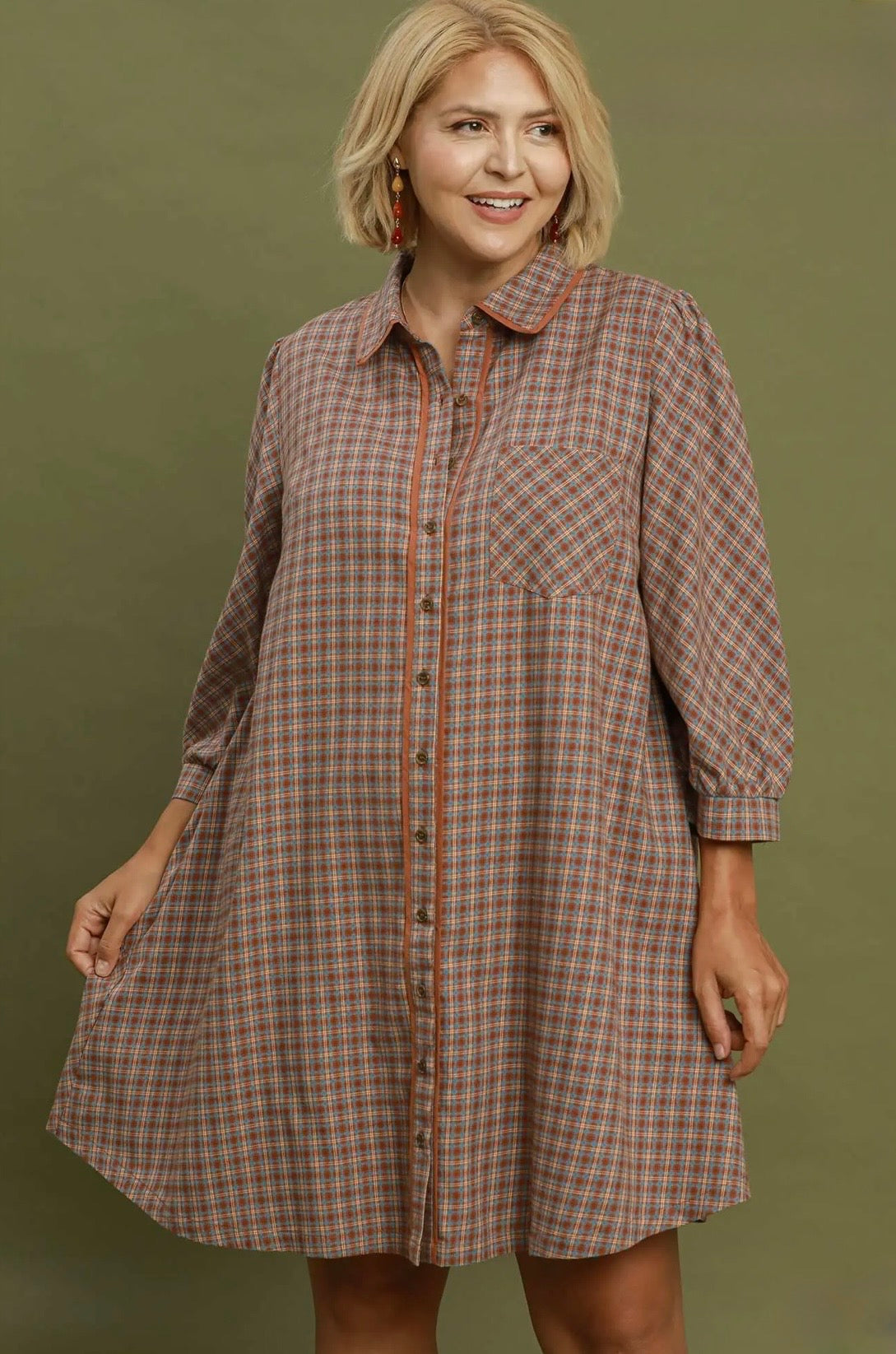 Plaid Button-Down Shirt Dress Curvy