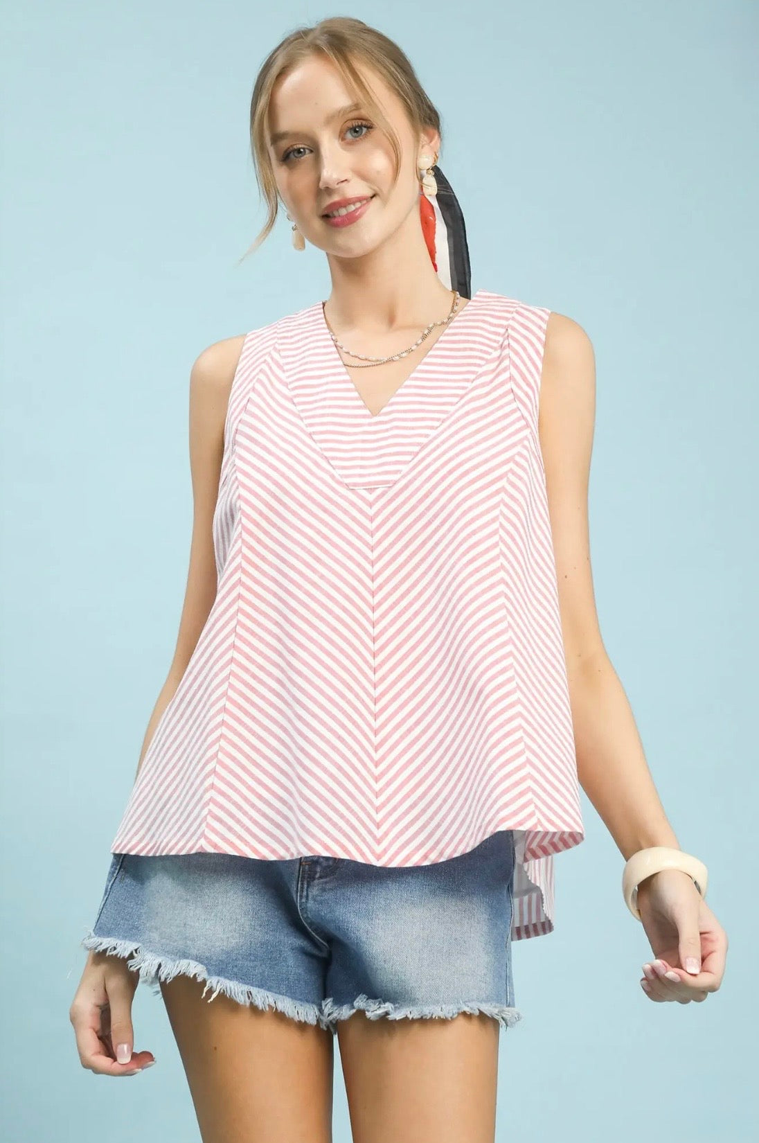 Mixed Stripe V-Neck Top