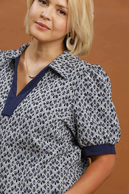 Collared Puff Sleeve Top Curvy