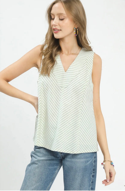 Mixed Stripe V-Neck Top