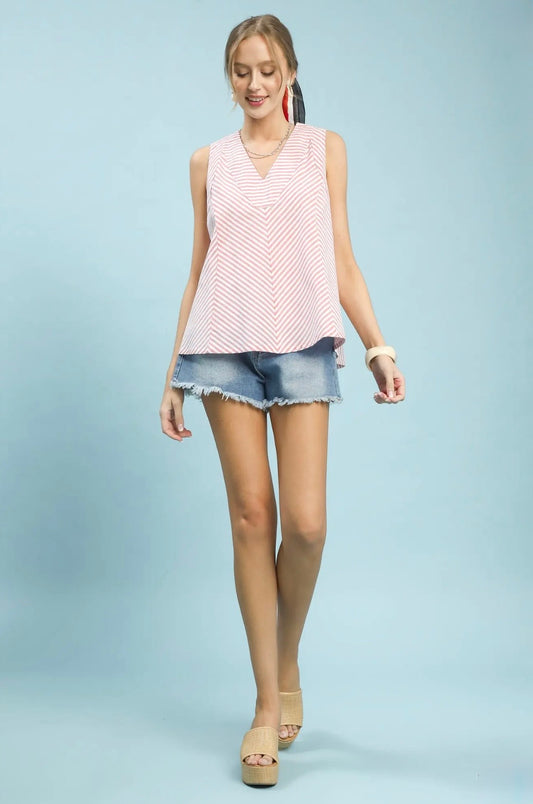 Mixed Stripe V-Neck Top