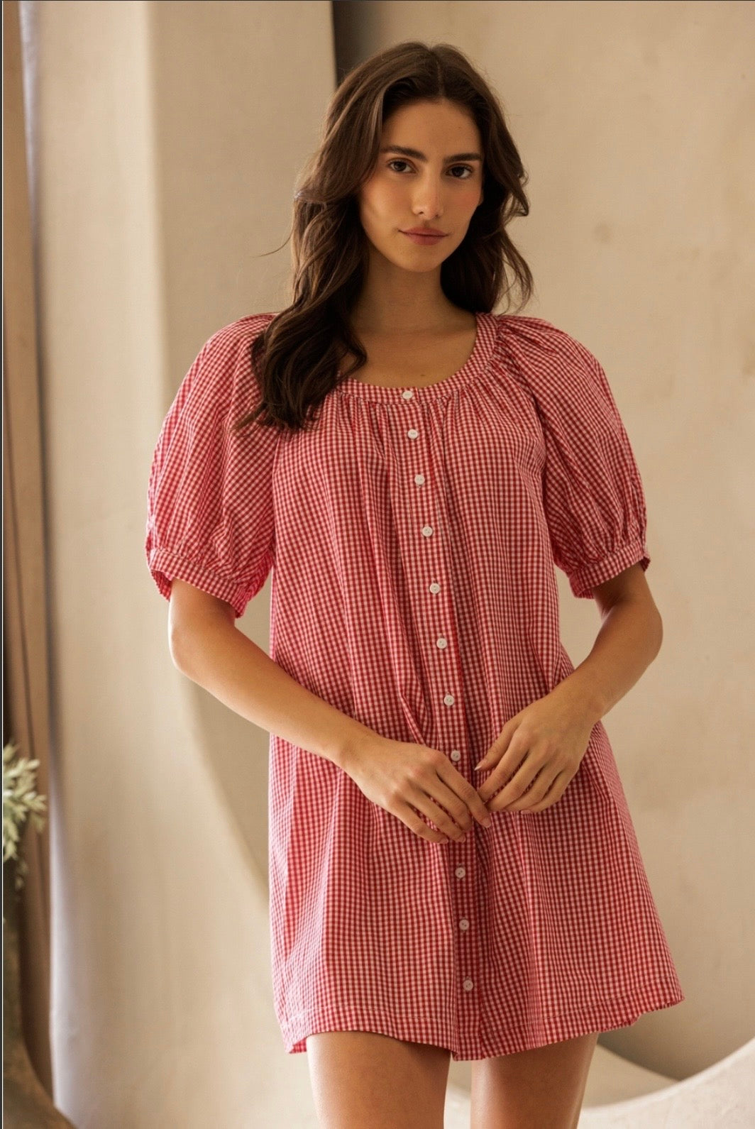 Gingham Babydoll Mini Dress