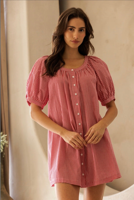 Gingham Babydoll Mini Dress