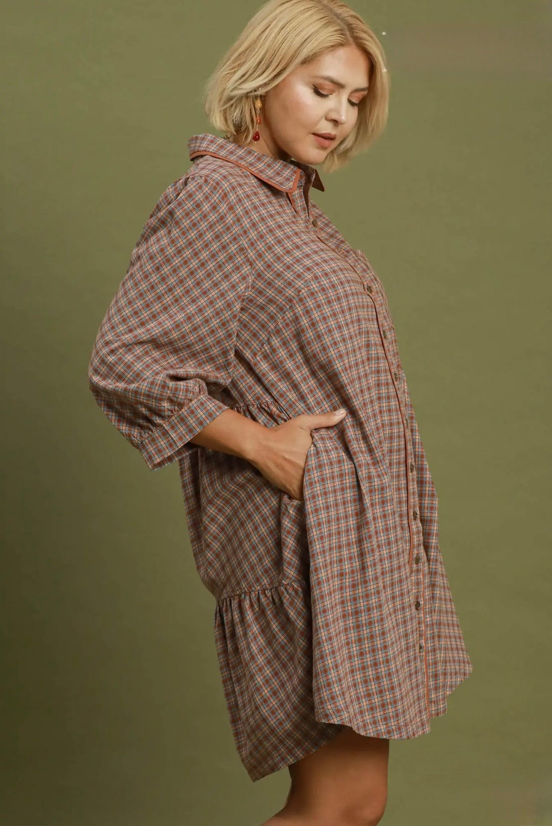 Plaid Button-Down Shirt Dress Curvy