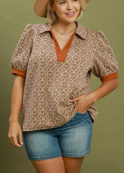 Collared Puff Sleeve Top Curvy