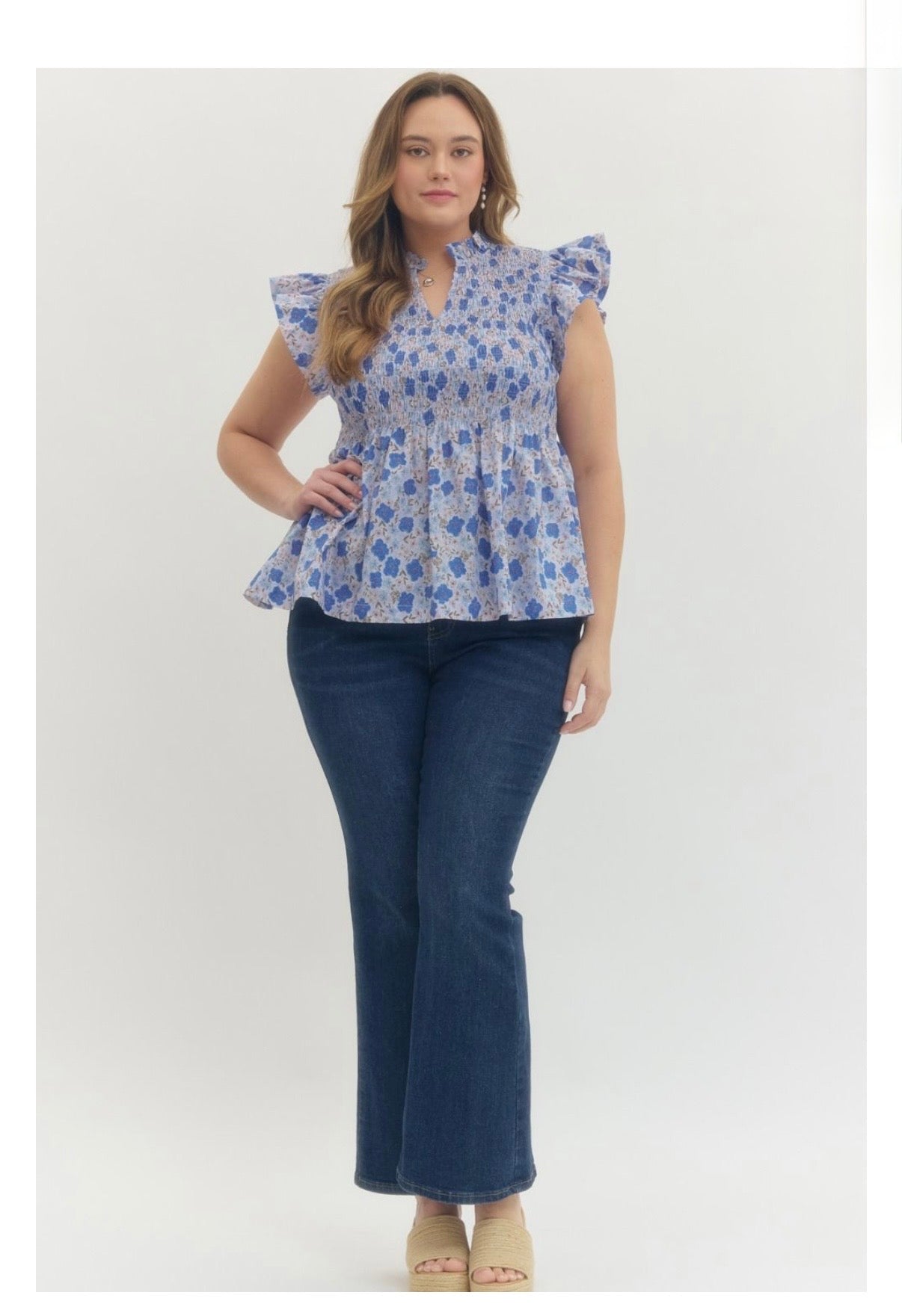 Floral Print Flutter Sleeve Top Curvy