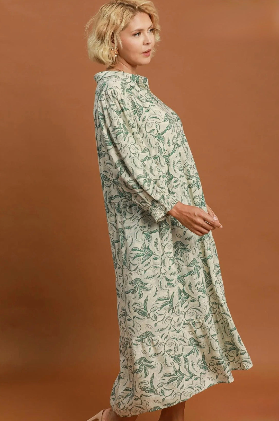 Linen Botanical Tiered Midi Curvy